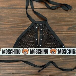 Moschino Black Mesh Bralette with Logo Band